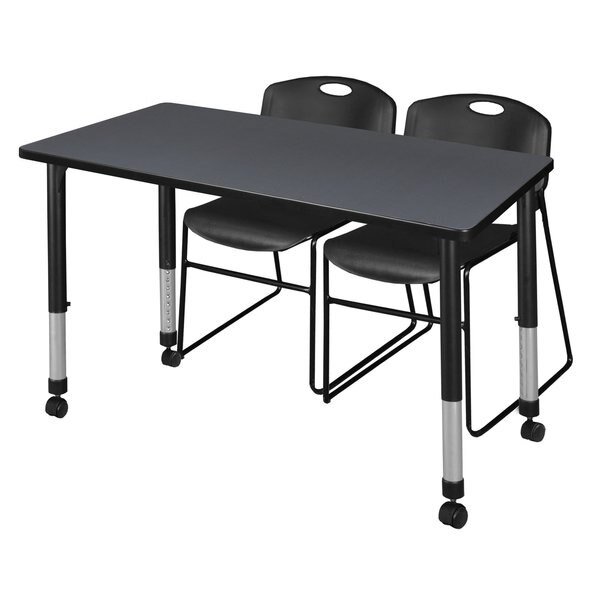 Tables > Height Adjustable > Rectangular Mobile Table & Chair Sets, 48 X 30 X 23-34, REGENCY, Mfr# MT4830GYAPCBK44BK